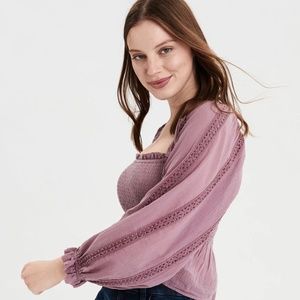 American Eagle Square Neck Purple Peasant Blouse